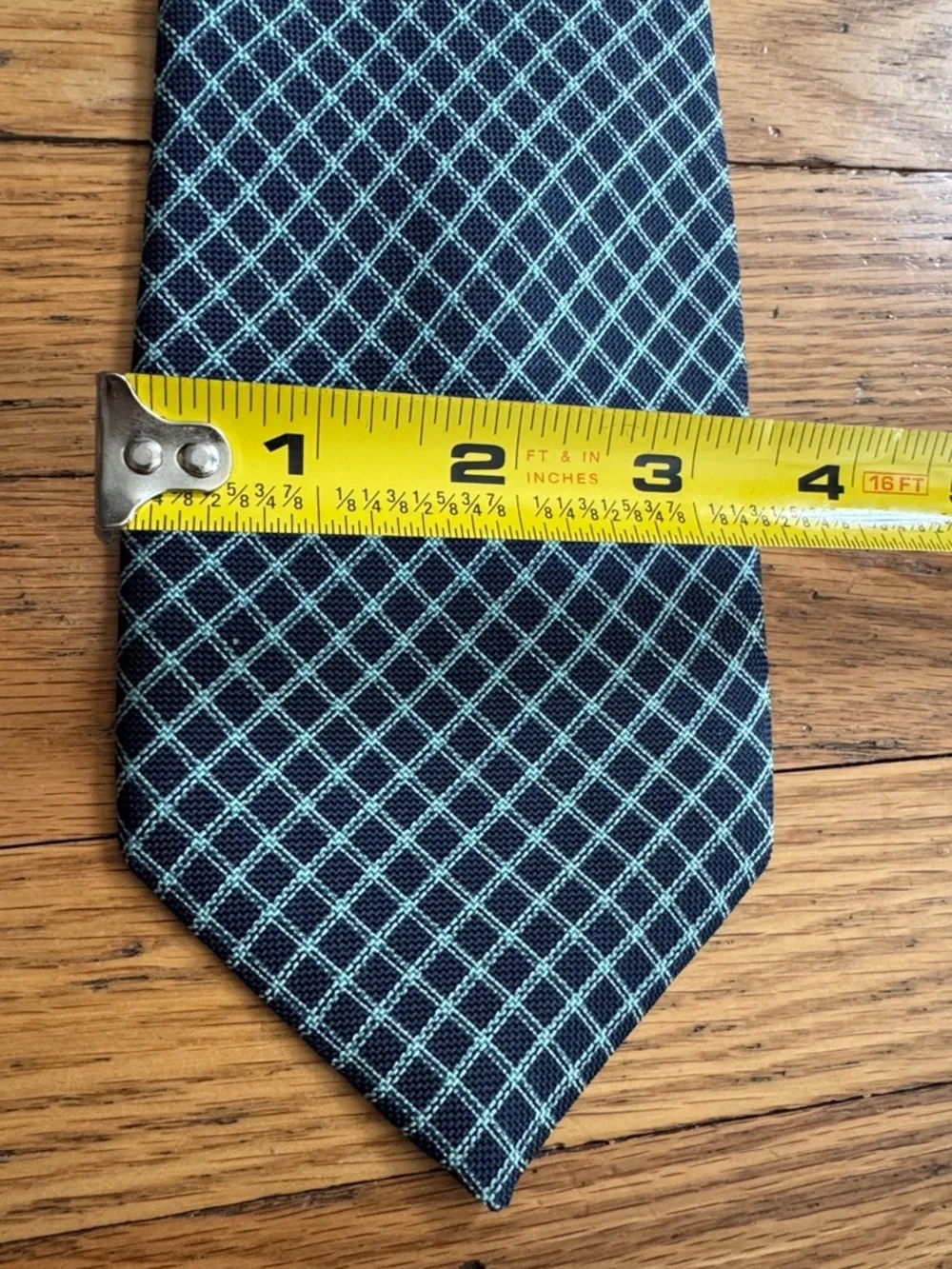 Luciano Barbera Silk Tie Navy Teal Windowpane Grid Made in Italy
